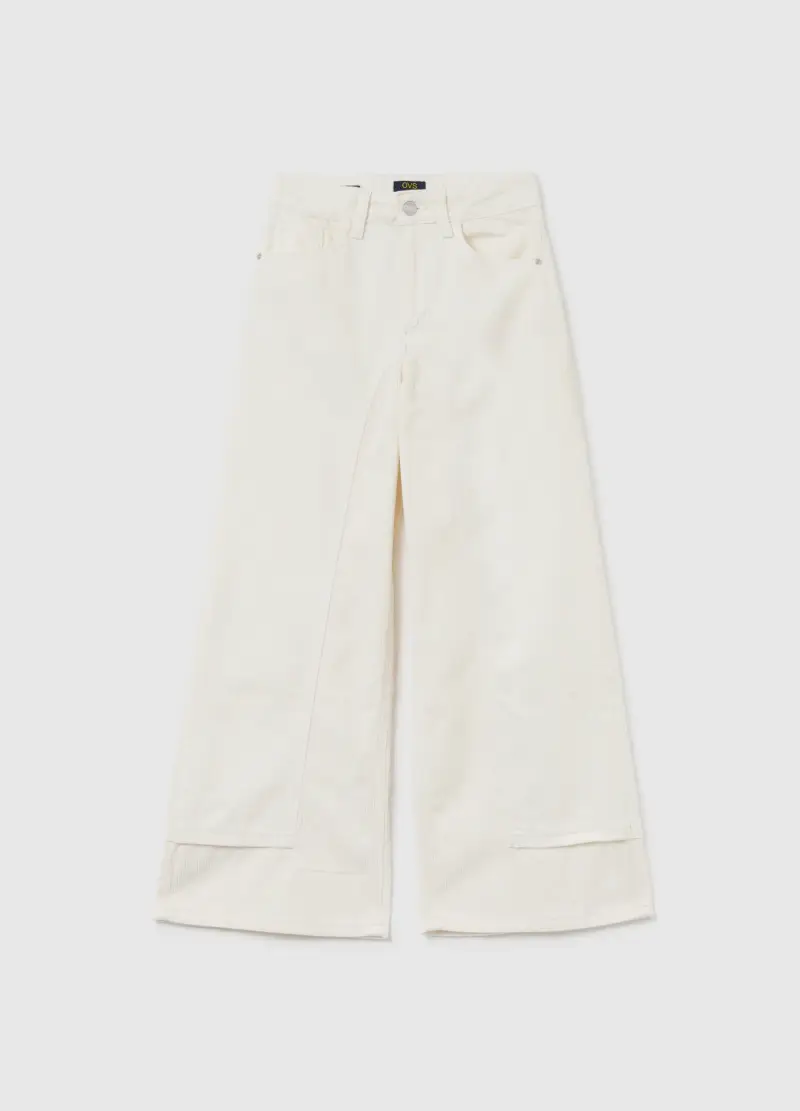 Pantaloni Wide Leg Da Ragazza In Puro Cotone Bianchi, Bambina, Bianco