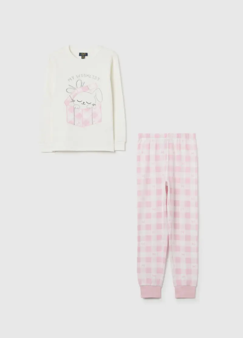 Pigiama A Quadri Multicolor Da Bambina In Puro Cotone Regular Fit, Multicolor