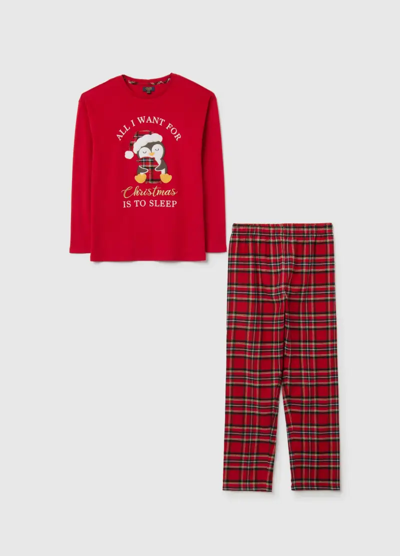 Pigiama A Quadri Multicolor Da Bambina In Puro Cotone Regular Fit, Multicolor