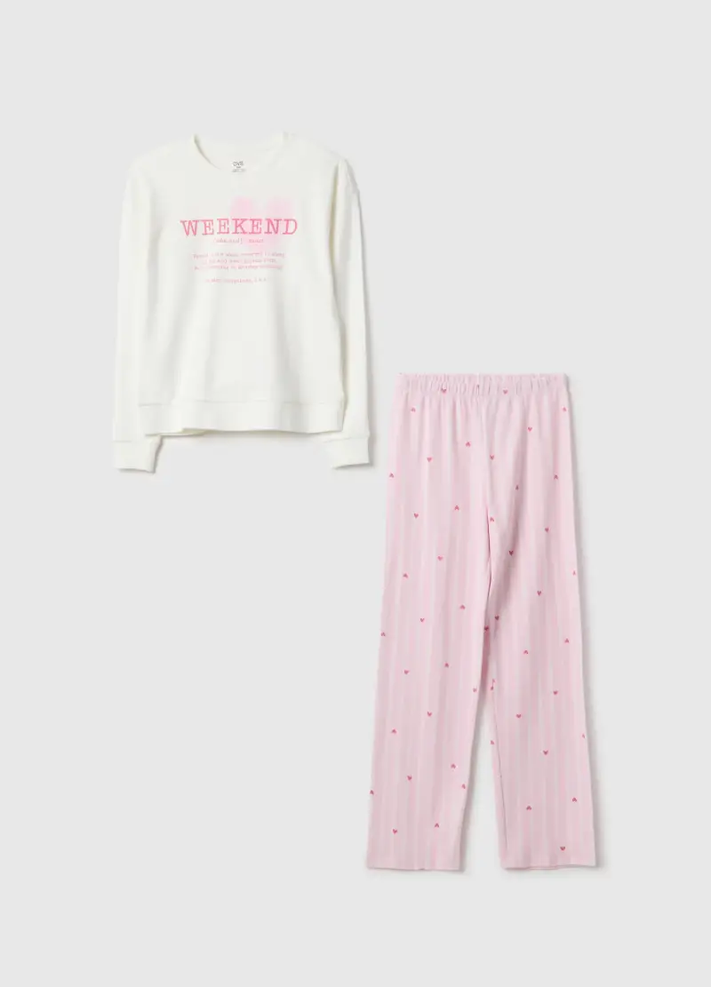 Pigiama A Righe Multicolor Da Bambina In Puro Cotone Regular Fit, Multicolor