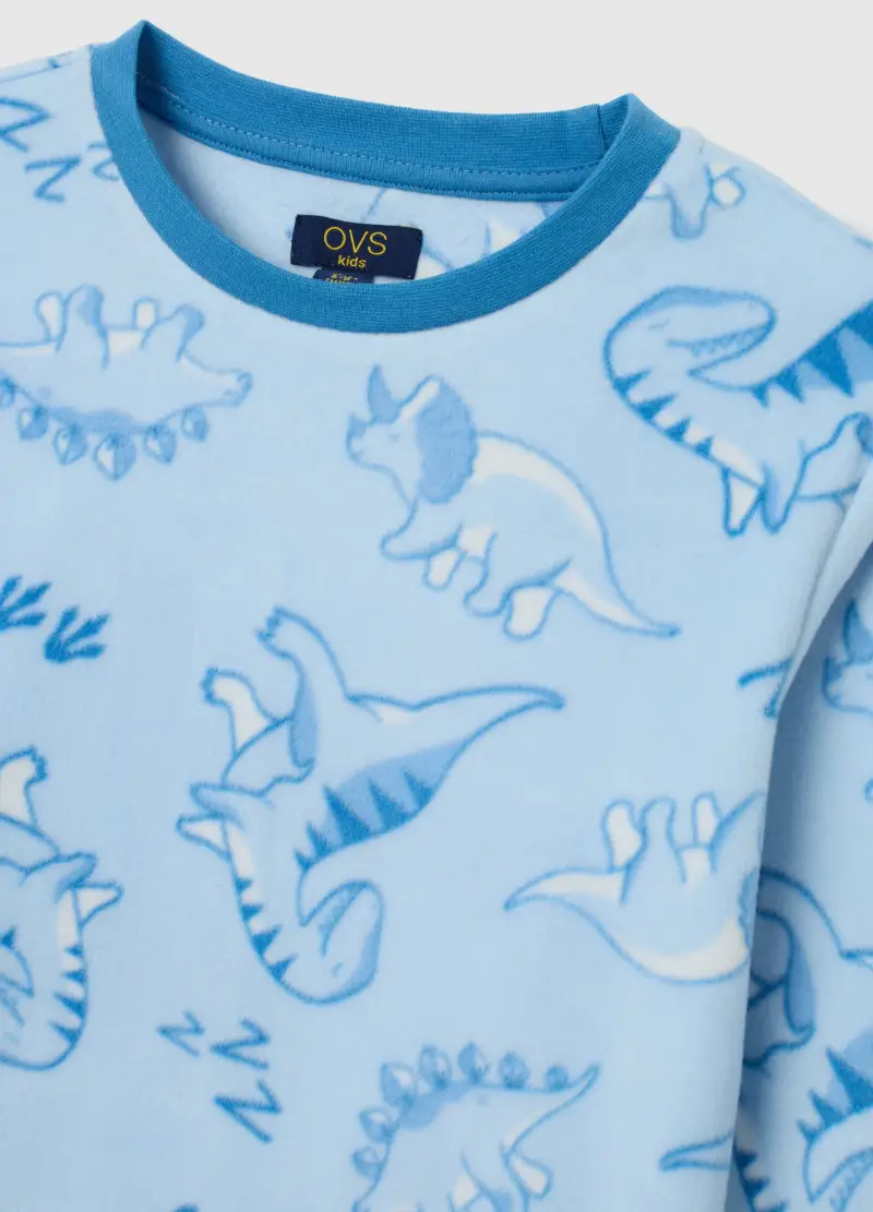 Pigiama Azzurro In Pile Con Dinosauri, Bambino, Denim miniatura 3