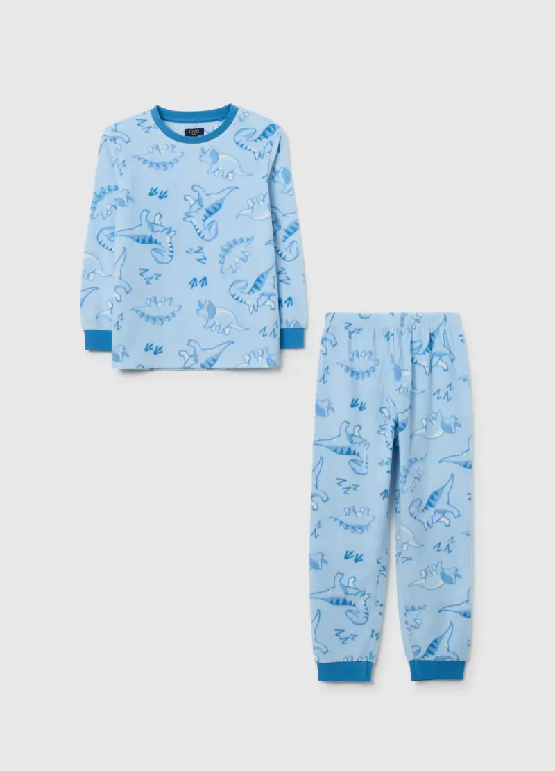 Pigiama Azzurro In Pile Con Dinosauri, Bambino, Denim