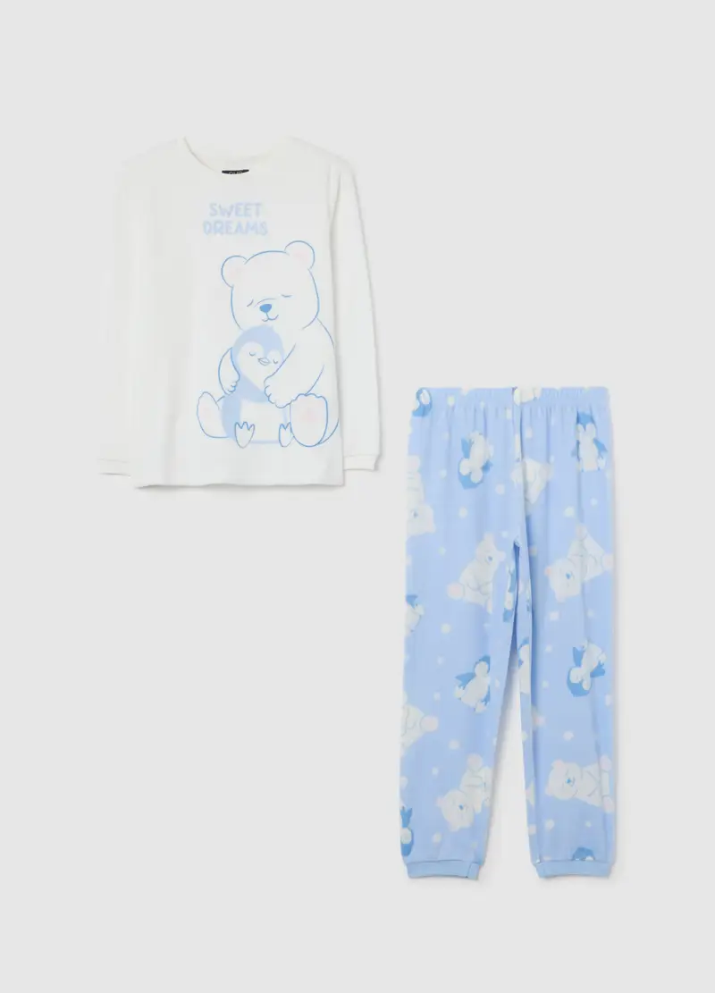 Pigiama Bianco Con Stampa Orsetti, Bambina, Bianco