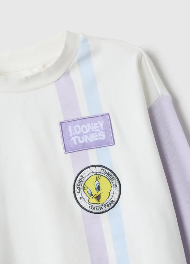 Pigiama Bianco Da Bambina In Puro Cotone Looney Tunes X Italia Team, Multicolor miniatura 3