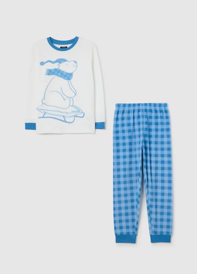 Pigiama Bianco E Azzurro In Pile, Bambino, Bianco