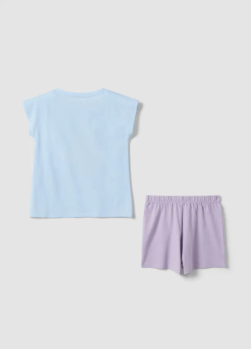 Pigiama Corto In Puro Cotone Multicolor Da Bambina Con Stampa, Multicolor miniatura 2