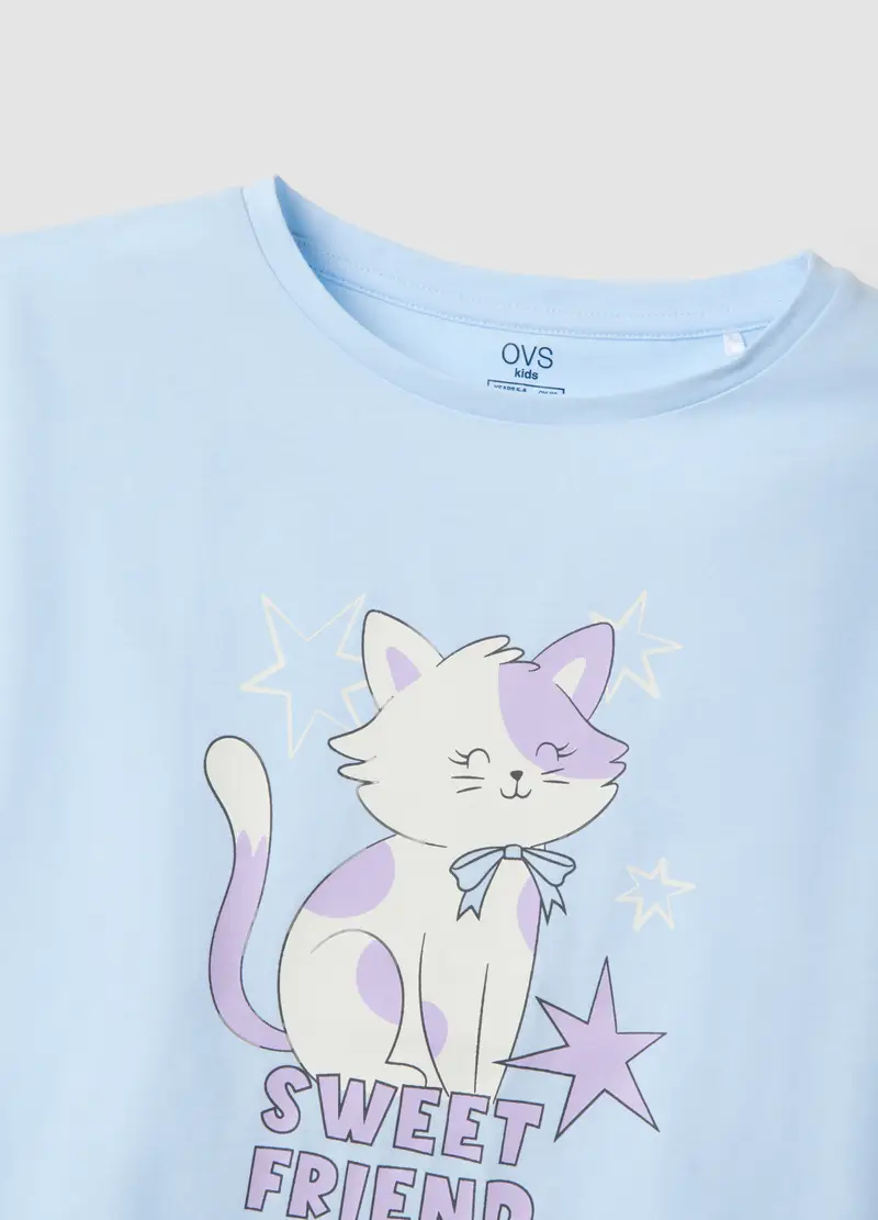 Pigiama Corto In Puro Cotone Multicolor Da Bambina Con Stampa, Multicolor miniatura 3