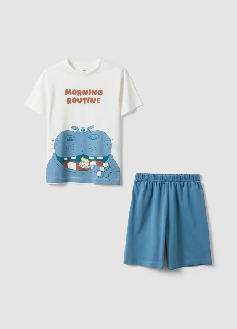 Pigiama Corto In Puro Cotone Multicolor Da Bambino Regular Fit, Multicolor