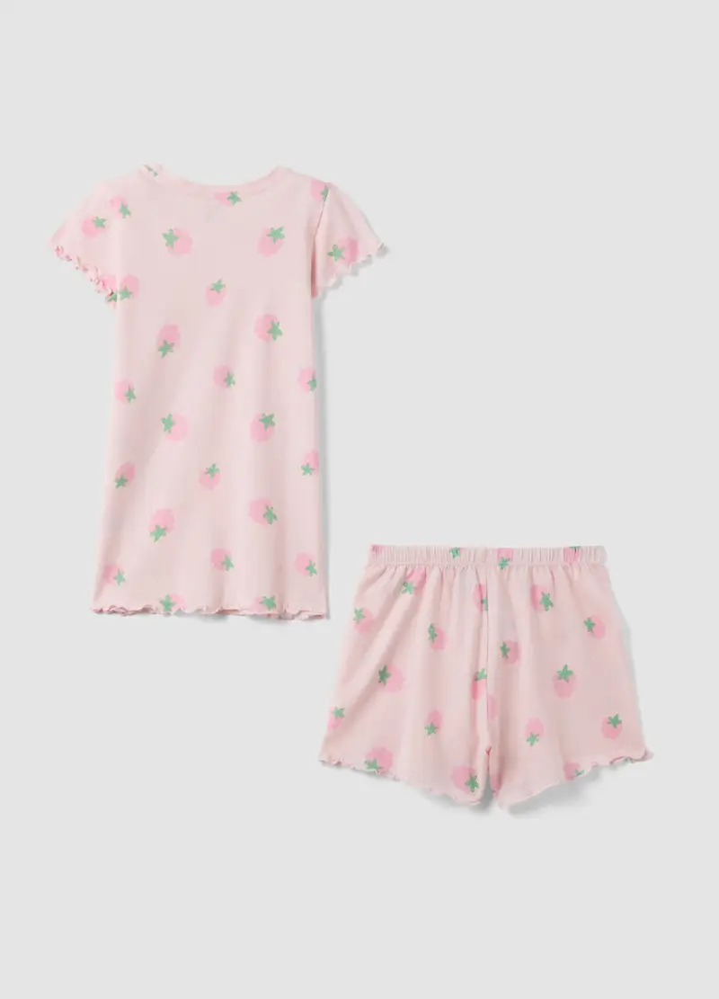 Pigiama Corto In Puro Cotone Rosa Da Bambina Regular Fit Con Fragole, Rosa miniatura 2