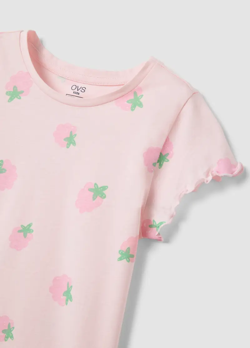 Pigiama Corto In Puro Cotone Rosa Da Bambina Regular Fit Con Fragole, Rosa miniatura 3