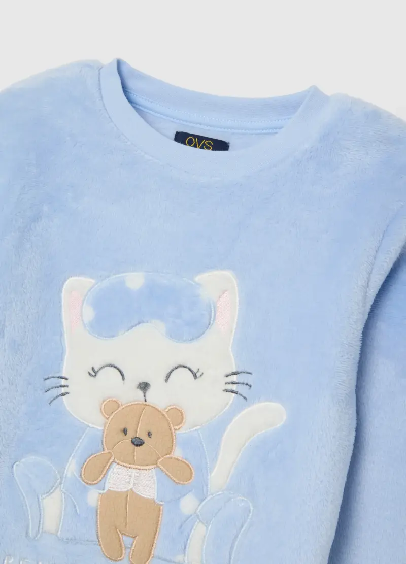 Pigiama Da Bambina In Coral Fleece Azzurro Regular Fit Con Stampa, Multicolor miniatura 3