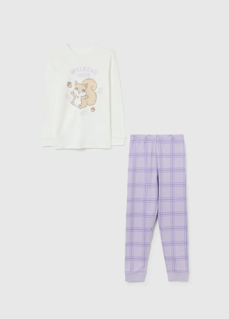 Pigiama Da Bambina In Puro Cotone Multicolor Con Stampa, Multicolor