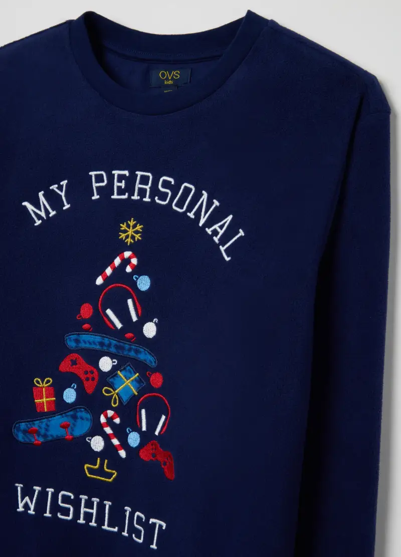 Pigiama Da Bambino In Pile Blu Regular Fit, Multicolor miniatura 3