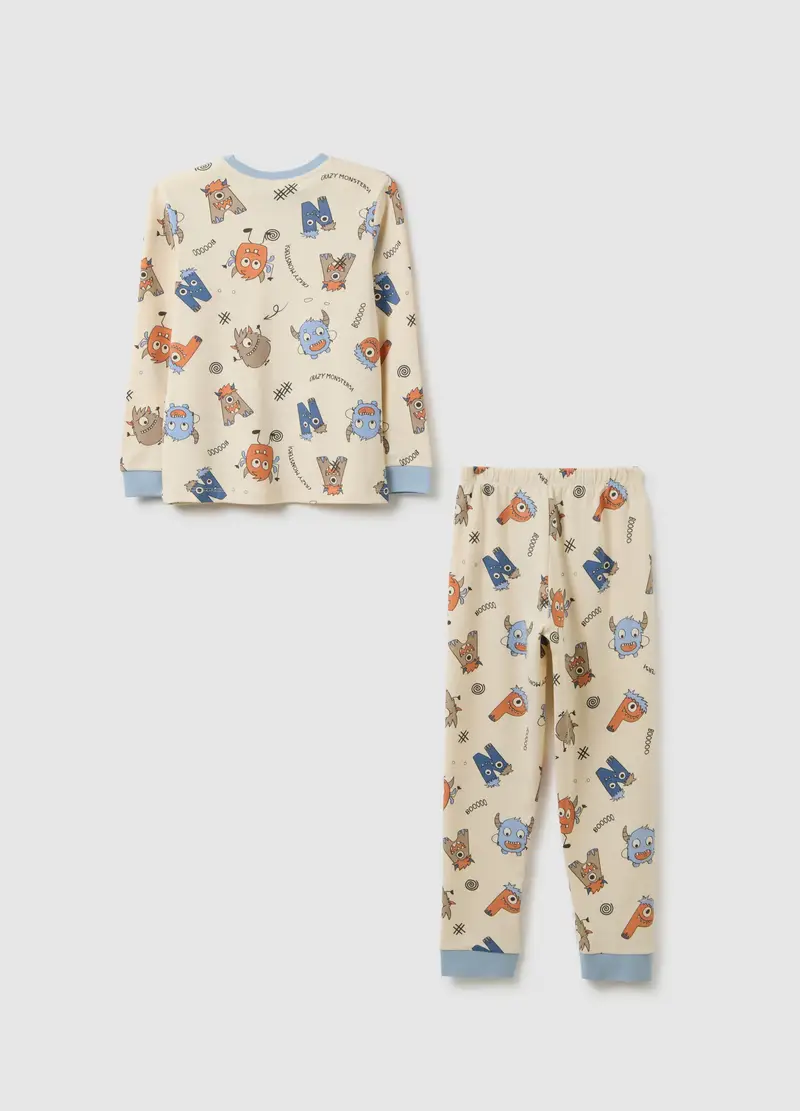 Pigiama Da Bambino In Puro Cotone Beige Regular Fit, Beige miniatura 2