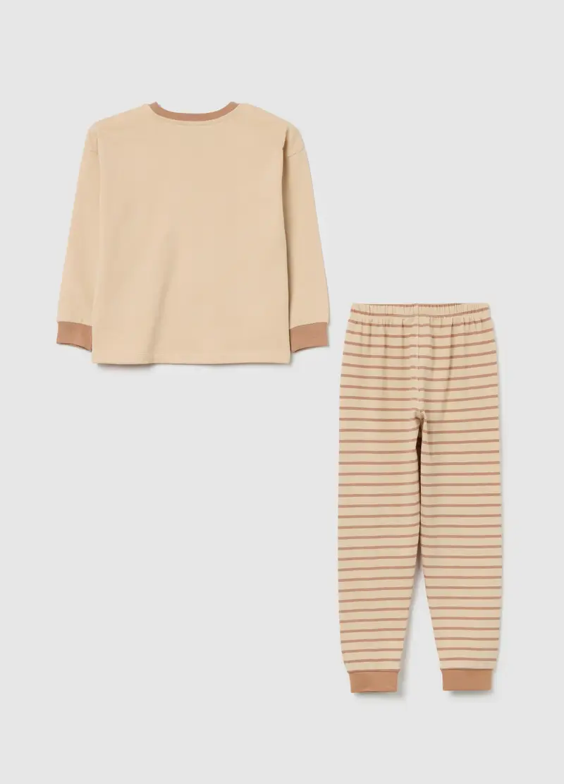 Pigiama Da Bambino In Puro Cotone Beige Regular Fit Con Stampa, Multicolor miniatura 2