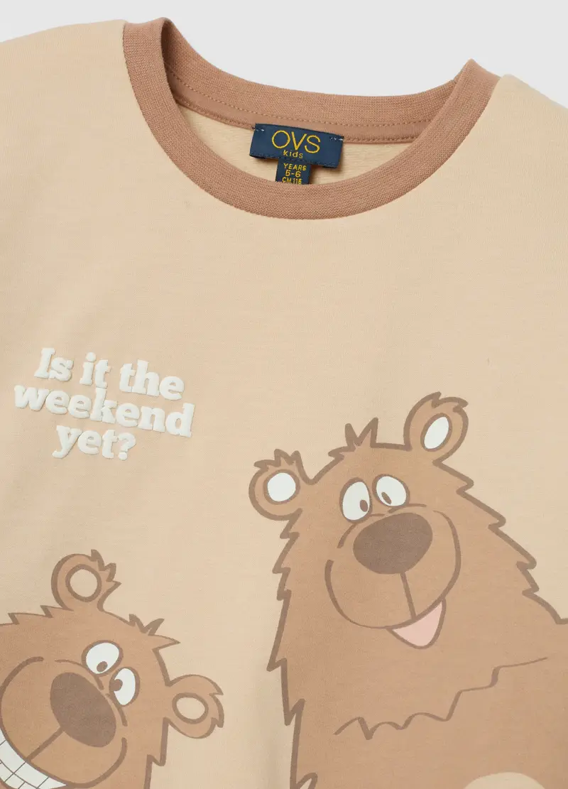 Pigiama Da Bambino In Puro Cotone Beige Regular Fit Con Stampa, Multicolor miniatura 3