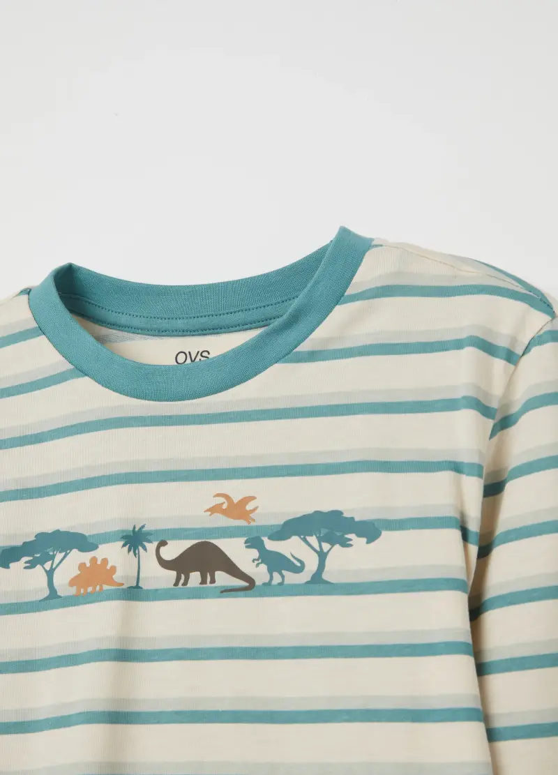 Pigiama In Cotone Bio A Righe Con Stampa, Bambino, Multicolor miniatura 3