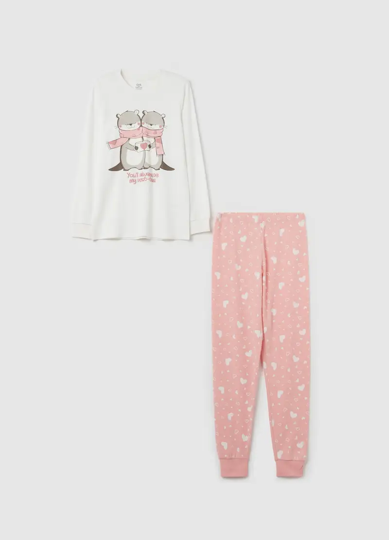 Pigiama In Cotone Bio Con Stampa, Bambina, Multicolor