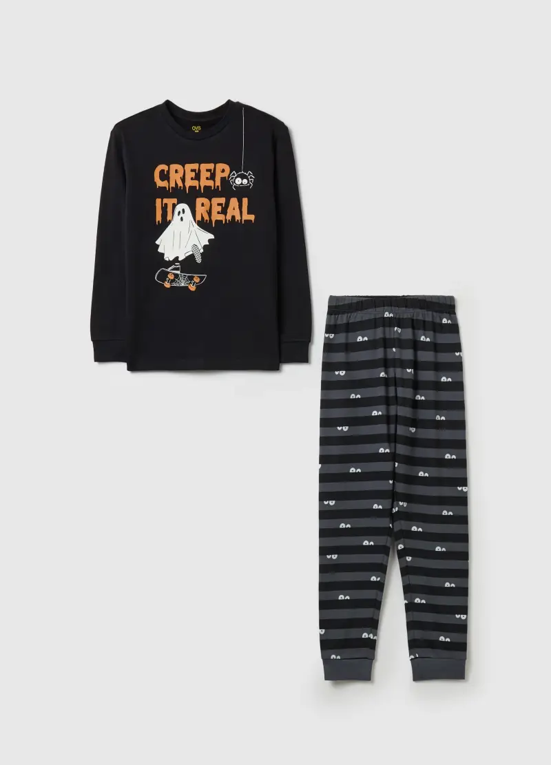 Pigiama In Cotone Bio Stampa "creep It Real", Bambino, Multicolor