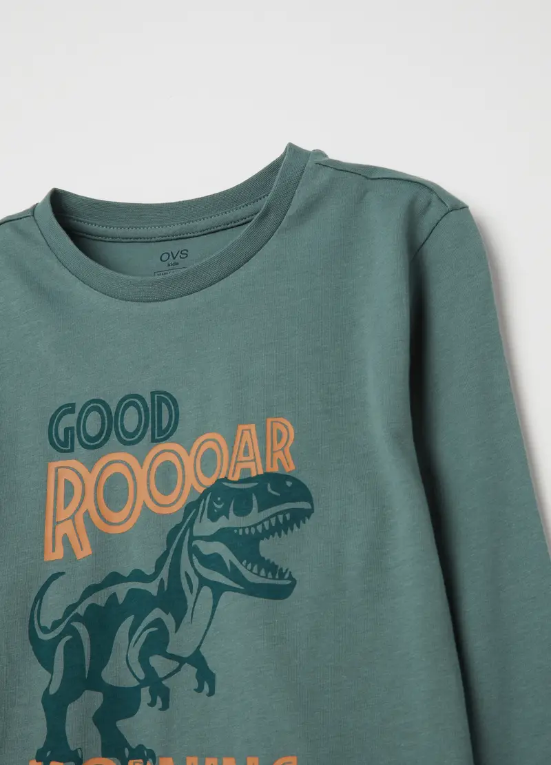 Pigiama In Cotone Bio Stampa Dinosauro, Bambino, Blu miniatura 3