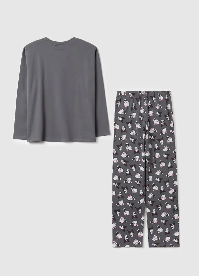 Pigiama In Cotone Bio Stampa Hello Kitty Kuromi, Bambina, Grigio miniatura 2