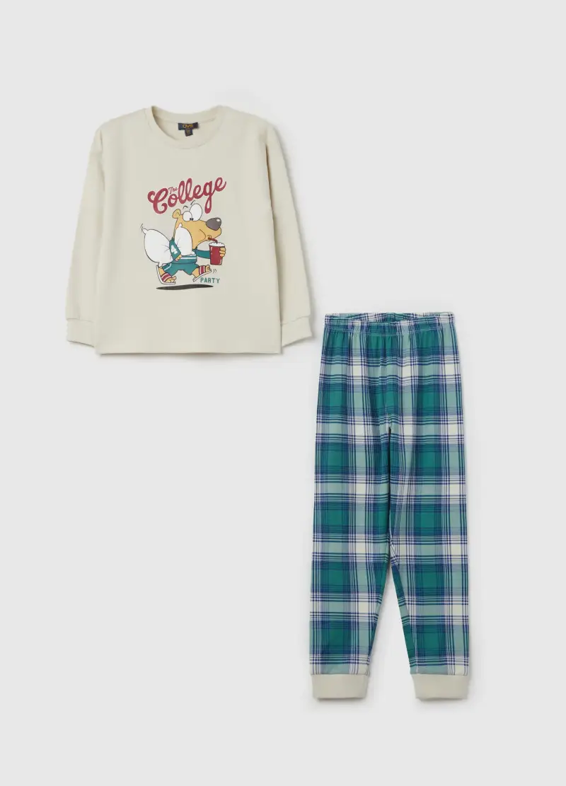 Pigiama In Cotone Bio Stampa "the College Party", Bambino, Multicolor