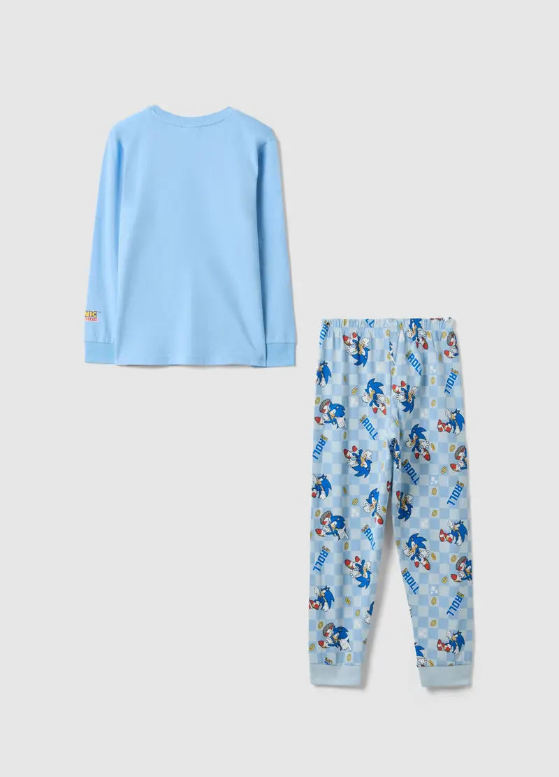 Pigiama In Puro Cotone Azzurro Da Bambino Regular Fit Con Stampa Sonic, Azzurro miniatura 2