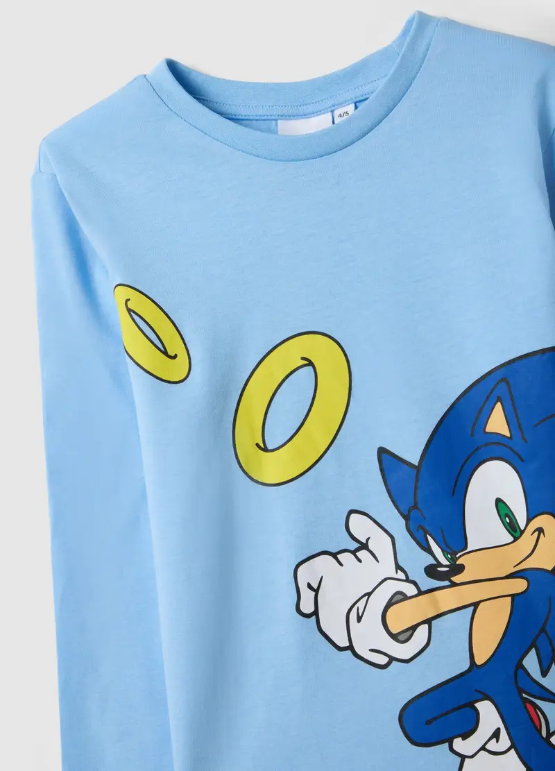 Pigiama In Puro Cotone Azzurro Da Bambino Regular Fit Con Stampa Sonic, Azzurro miniatura 3