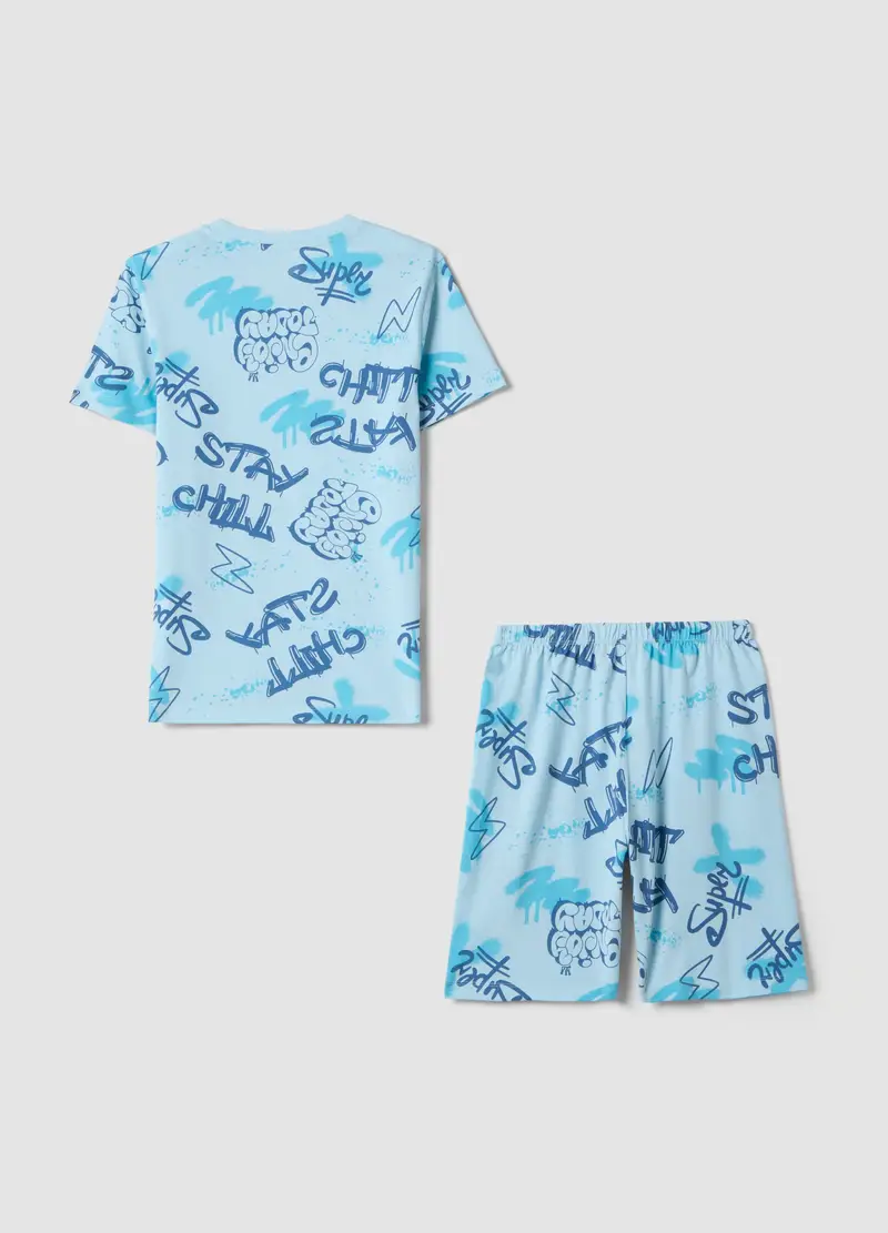 Pigiama In Puro Cotone Azzurro Da Ragazzo Regular Fit Con Stampe, Bambino, Azzurro miniatura 2
