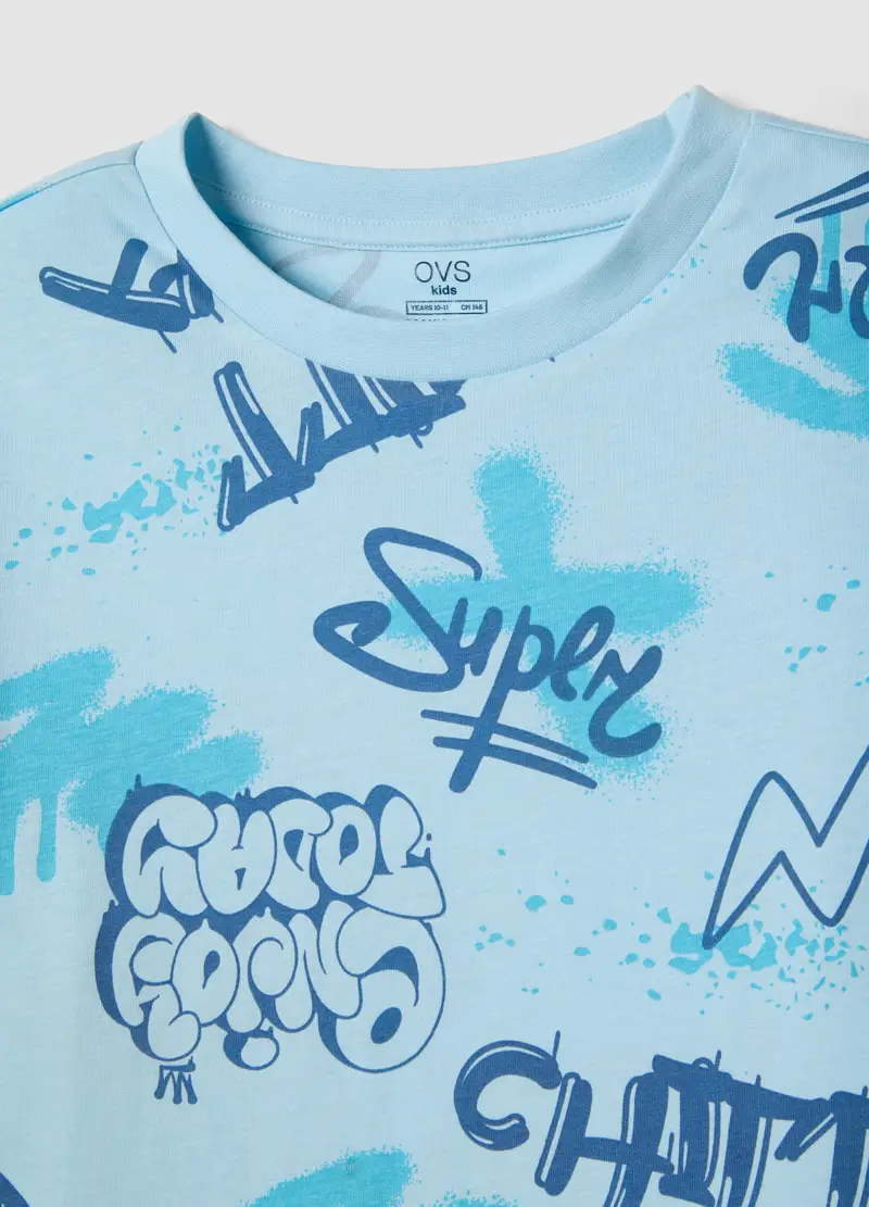 Pigiama In Puro Cotone Azzurro Da Ragazzo Regular Fit Con Stampe, Bambino, Azzurro miniatura 3