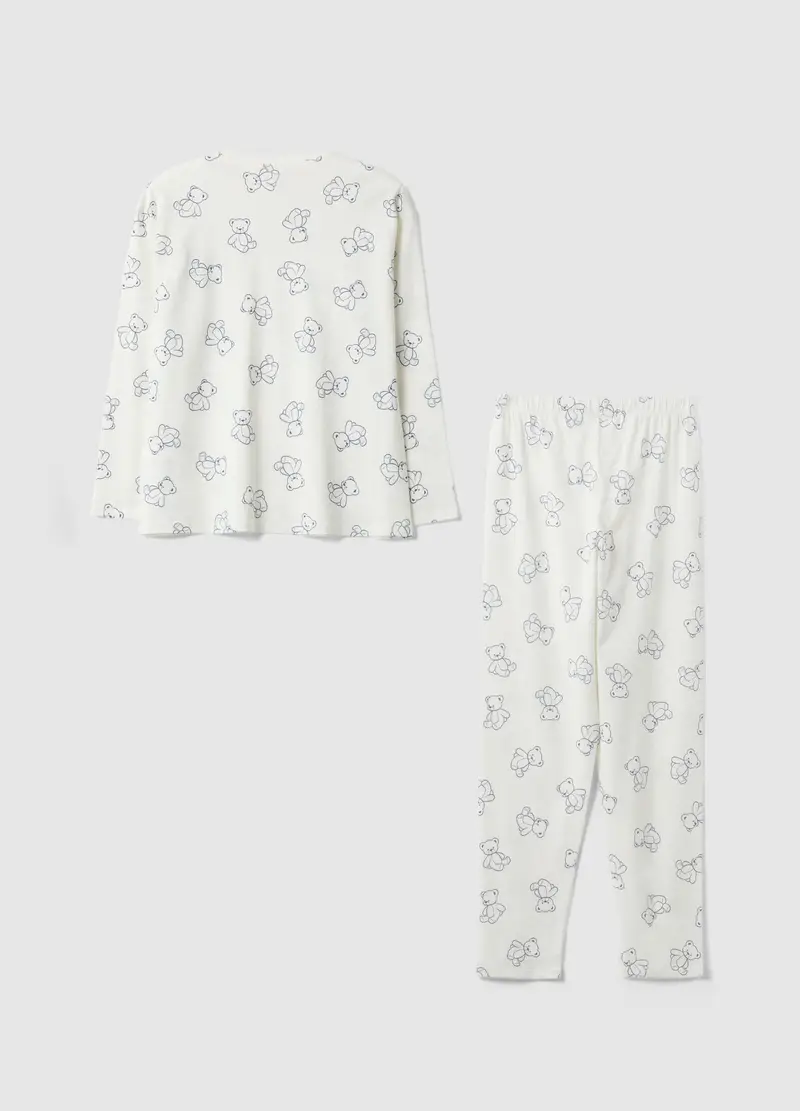 Pigiama In Puro Cotone Bianco Da Ragazza Regular Fit Con Orsetti, Bambina, Bianco miniatura 2