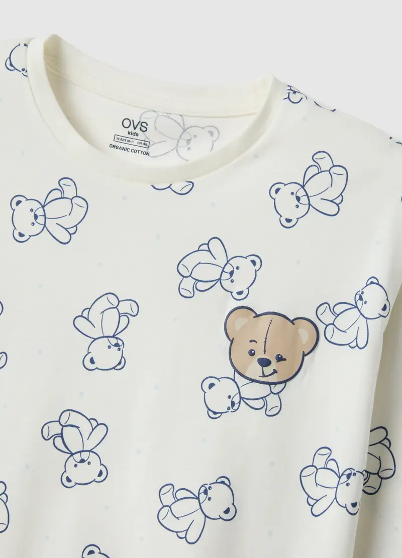 Pigiama In Puro Cotone Bianco Da Ragazza Regular Fit Con Orsetti, Bambina, Bianco miniatura 3