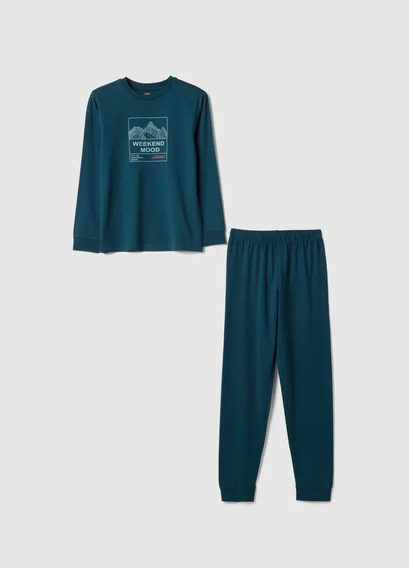 Pigiama In Puro Cotone Blu Da Ragazzo Regular Fit Con Stampa, Bambino, Blu