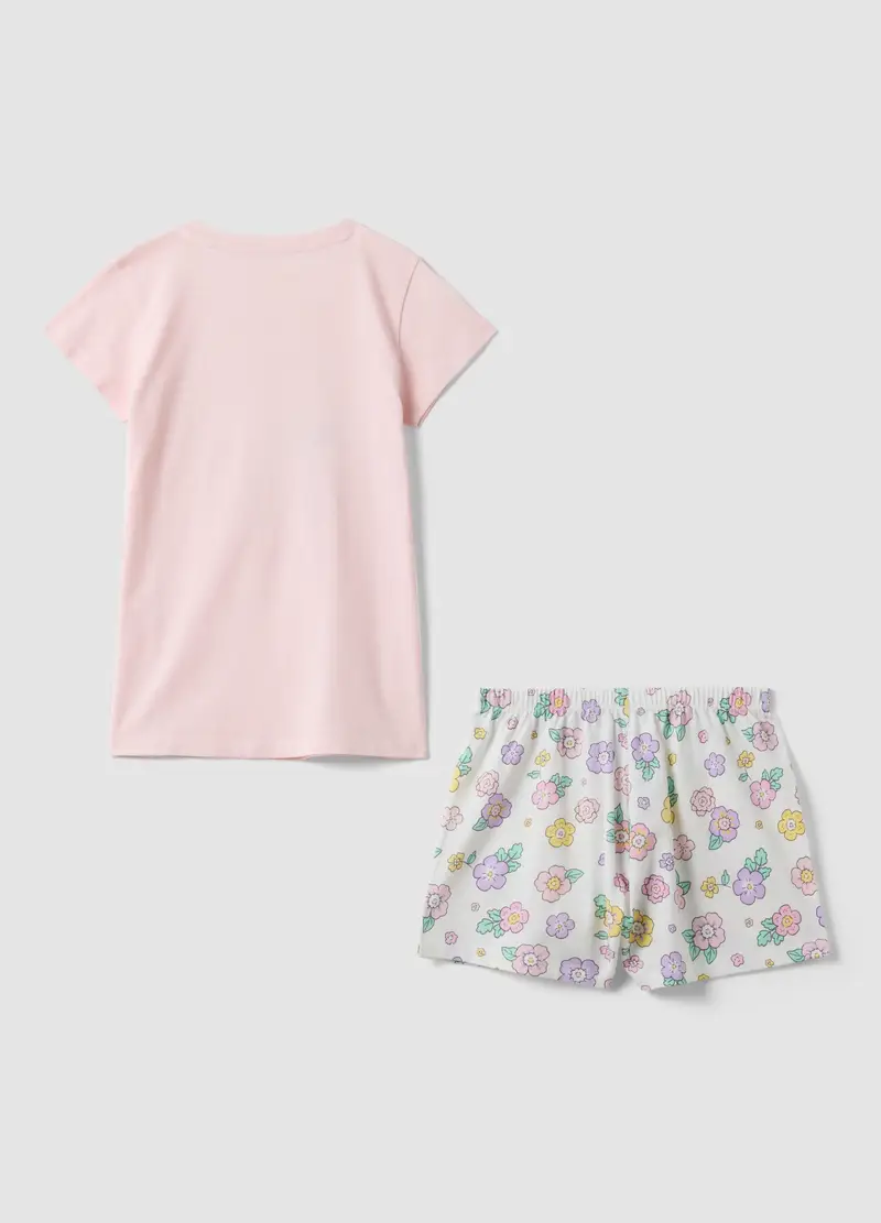 Pigiama In Puro Cotone Multicolor Da Bambina Regular Fit Con Fiori, Multicolor miniatura 2