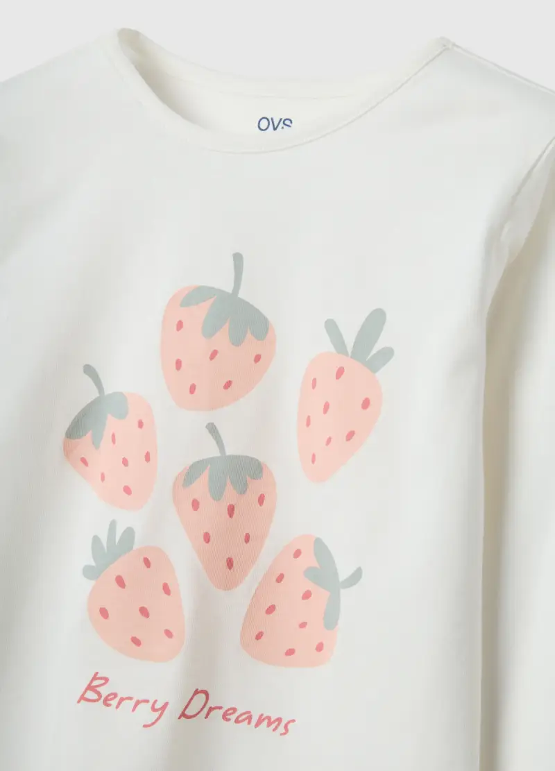 Pigiama In Puro Cotone Multicolor Da Bambina Regular Fit Con Fragole, Multicolor miniatura 3