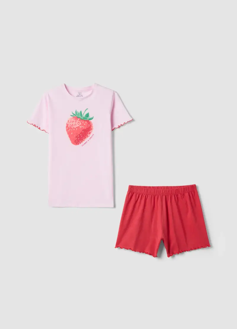 Pigiama In Puro Cotone Multicolor Da Ragazza Regular Fit Con Fragola, Bambina, Multicolor