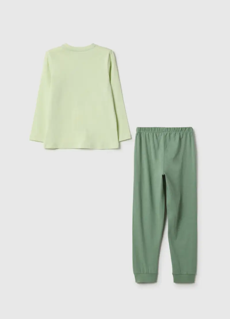 Pigiama In Puro Cotone Verde Da Bambino Regular Fit Con Stampa Albero, Verde miniatura 2