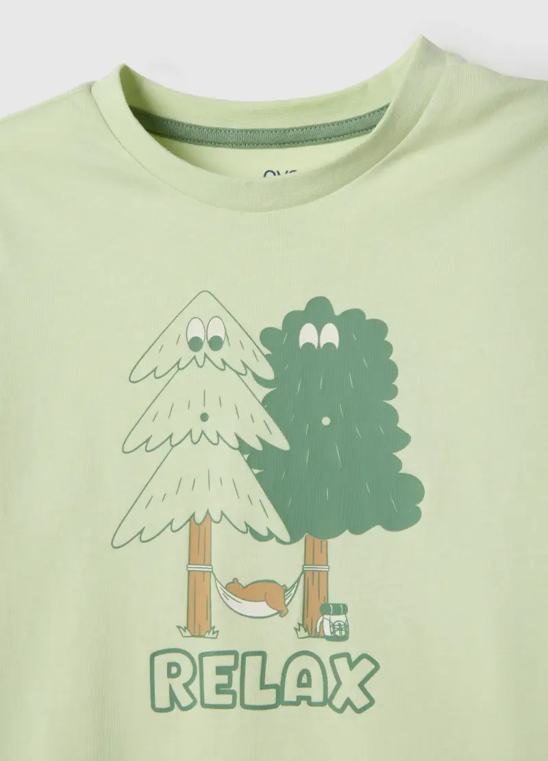 Pigiama In Puro Cotone Verde Da Bambino Regular Fit Con Stampa Albero, Verde miniatura 3