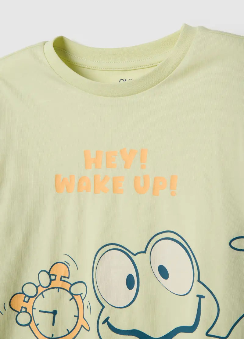 Pigiama In Puro Cotone Verde Da Bambino Regular Fit Con Stampa Ranocchio, Verde miniatura 3