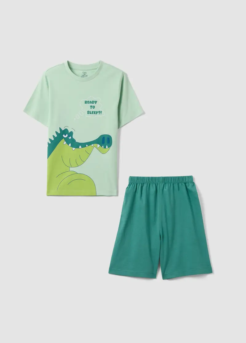 Pigiama In Puro Cotone Verde Da Bambino Regular Fit Con Stampa, Verde