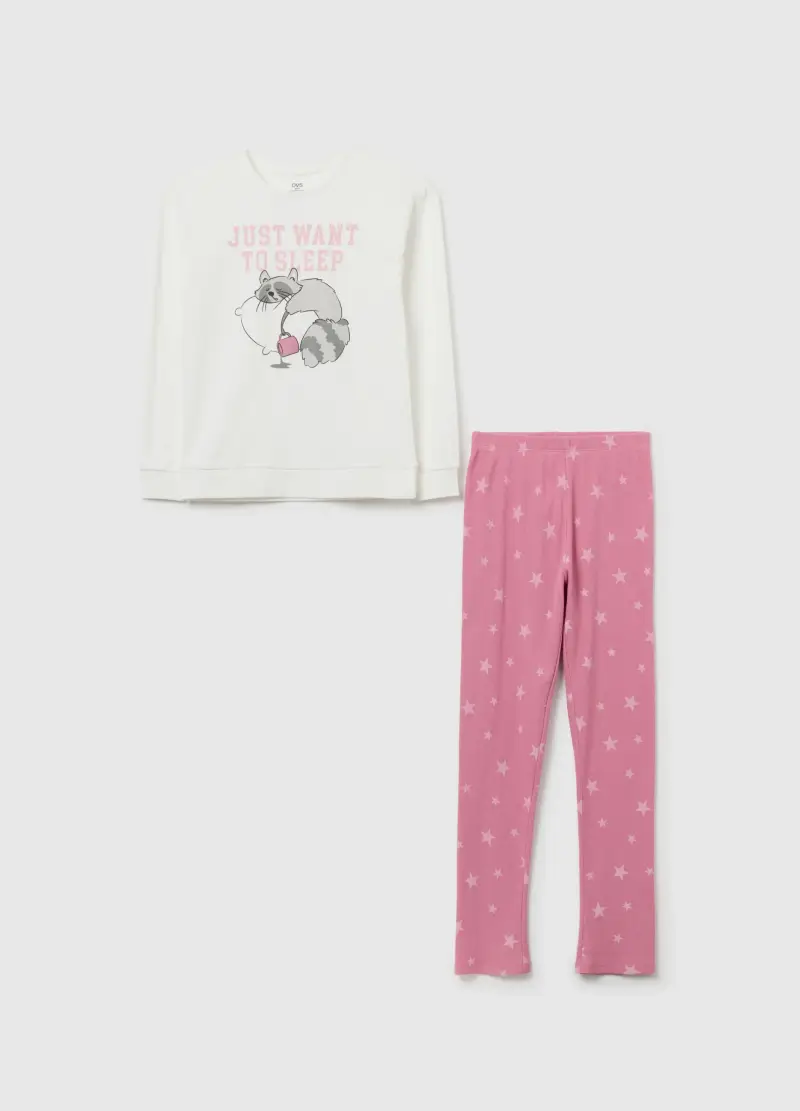 Pigiama Lungo Bianco E Rosa, Bambina, Bianco