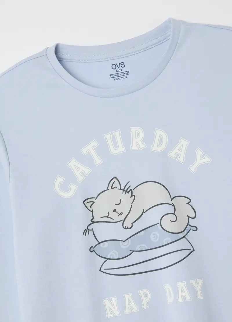 Pigiama Lungo Da Ragazza In Puro Cotone Azzurro Regular Fit, Bambina, Azzurro miniatura 3