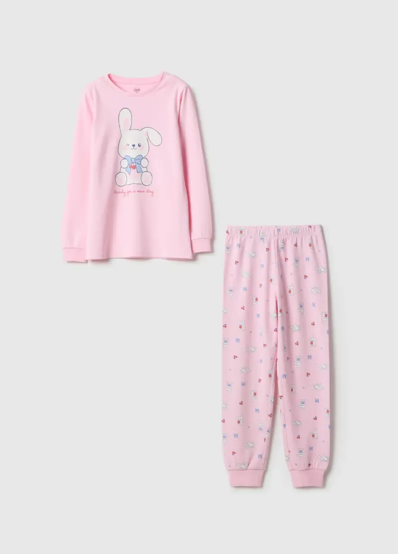 Pigiama Rosa In Puro Cotone Da Bambina Regular Fit Con Stampa, Rosa