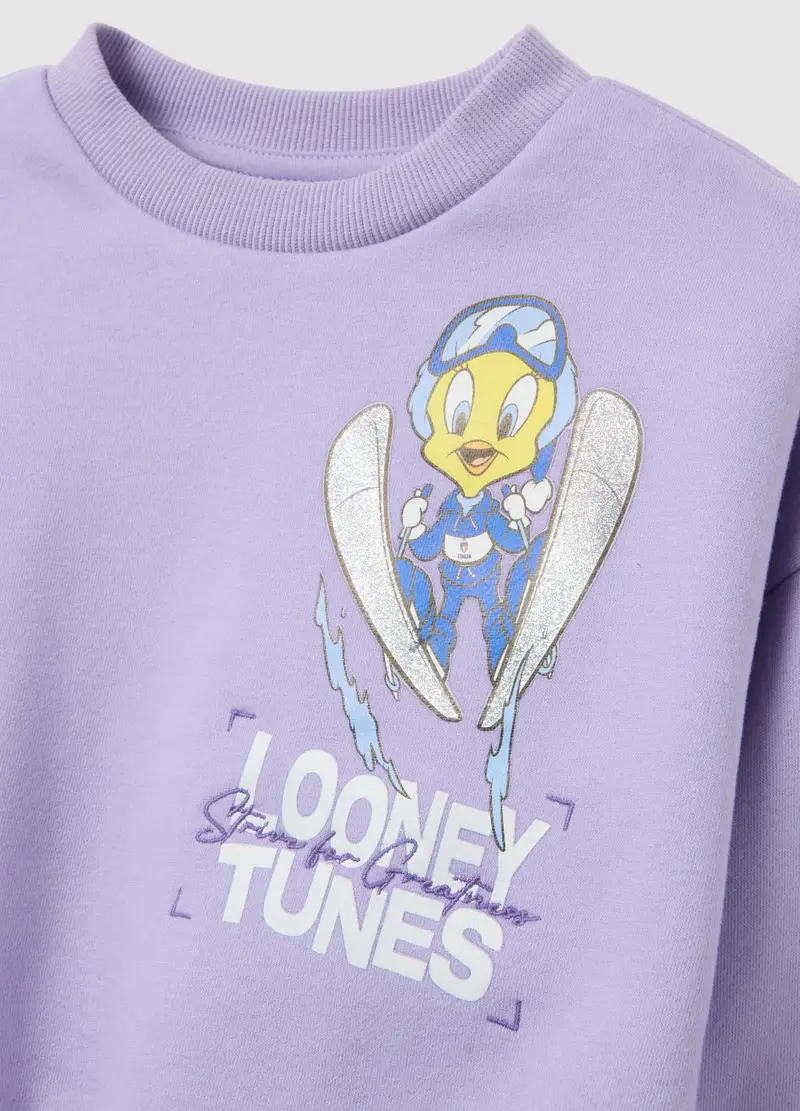 Pigiama Viola Da Bambina In Misto Cotone Looney Tunes X Italia Team, Viola miniatura 3