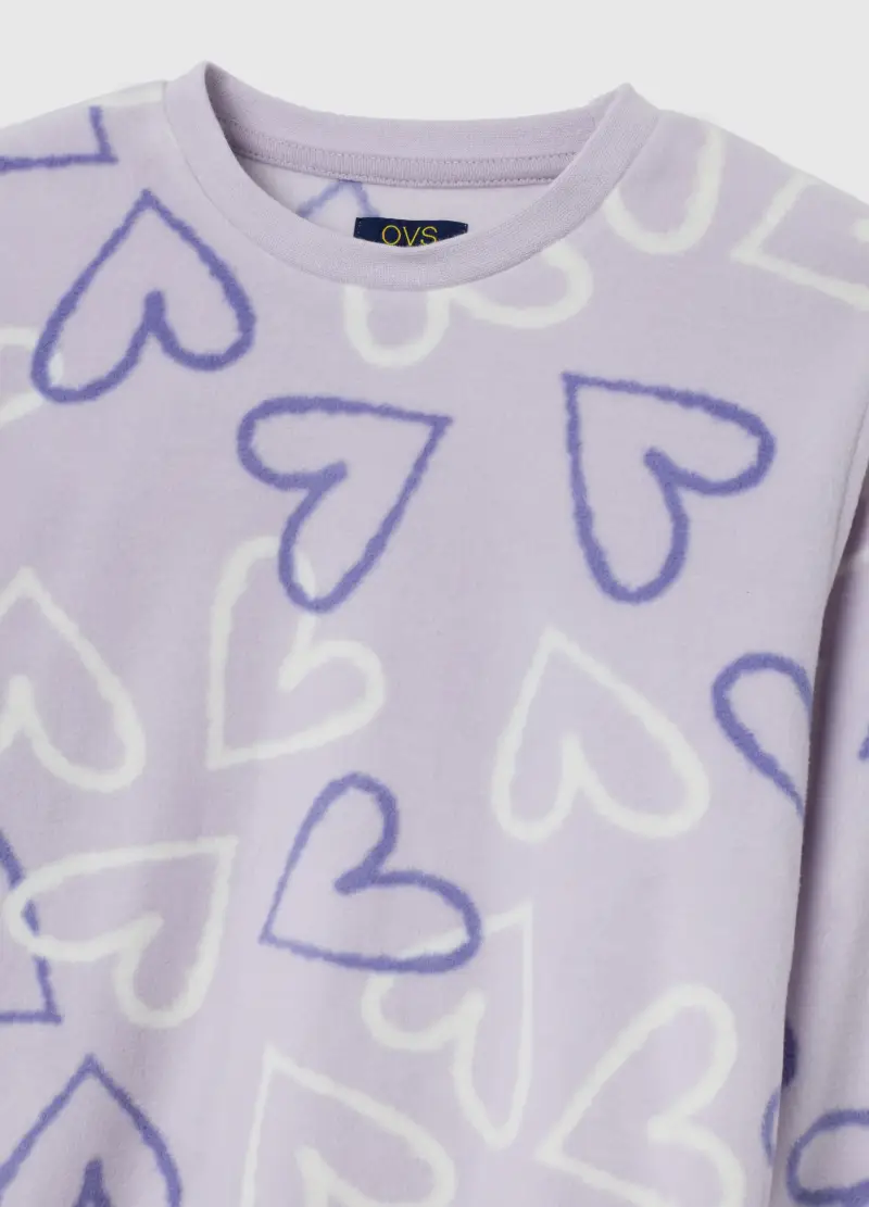 Pigiama Viola In Pile Con Cuoricini, Bambina, Viola miniatura 3