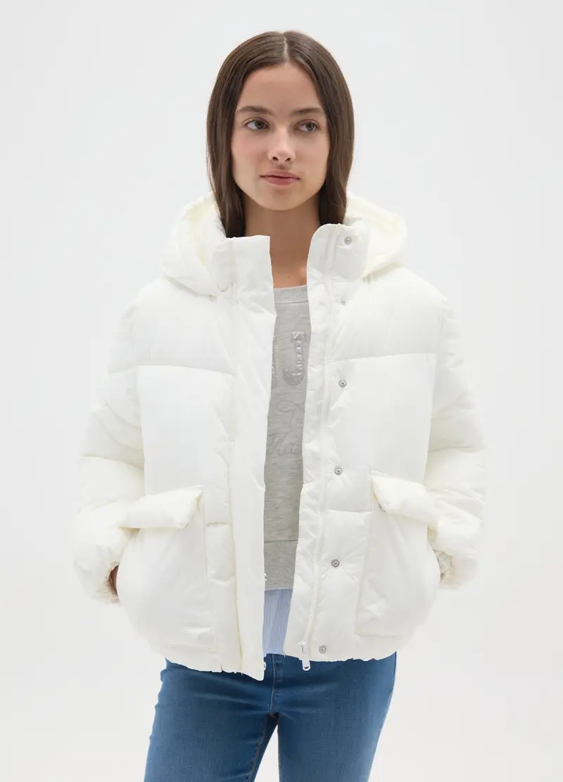 Piumino The Iconic Puffer Bianco Da Ragazza Con Cappuccio, Bambina, Bianco miniatura 2