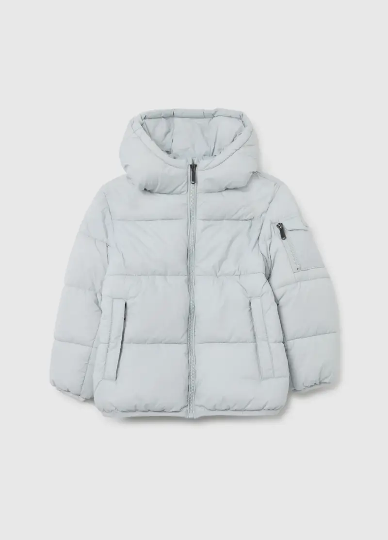 Piumino The Iconic Puffer Grigio Chiaro Da Bambino Con Cappuccio, Grigio