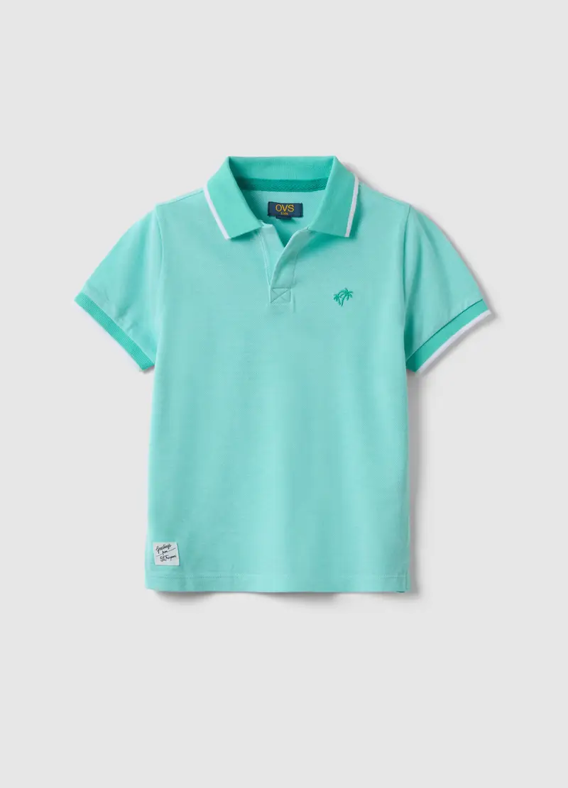 Polo In Puro Cotone Azzurra Da Bambino Regular Fit Con Ricamo, Azzurro