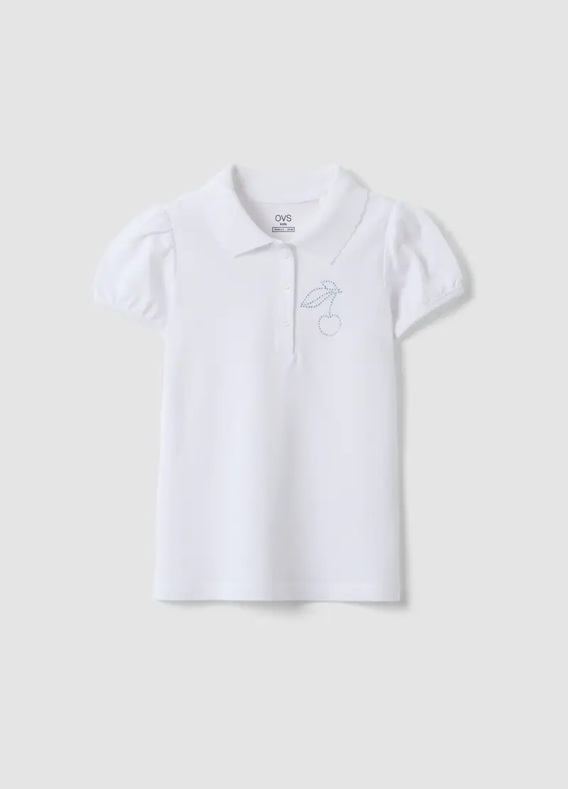 Polo In Puro Cotone Bianca Da Bambina Regular Fit Con Ciliegia, Bianco