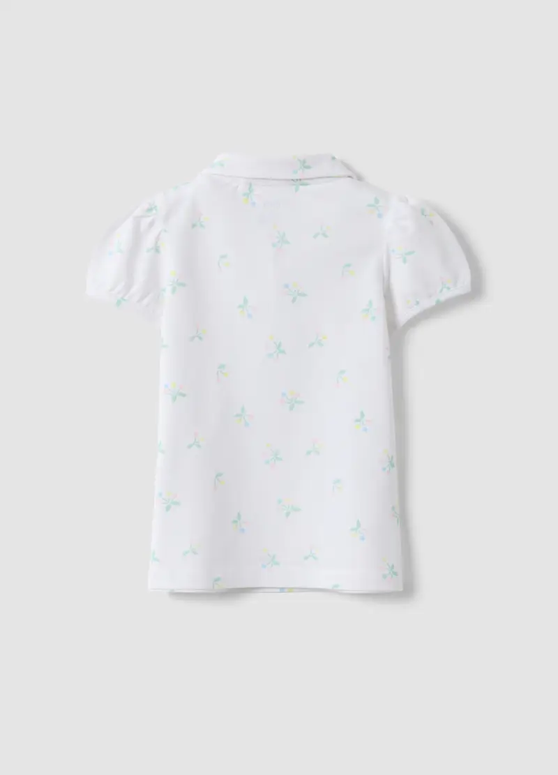 Polo In Puro Cotone Bianca Da Bambina Regular Fit Con Motivo Floreale, Bianco miniatura 2